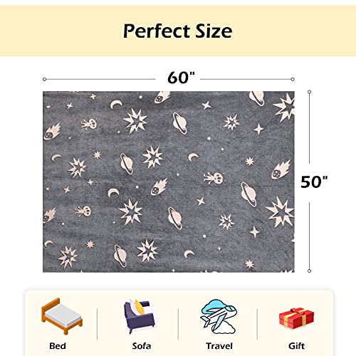 Image Title Glow in The Dark Throw Blanket,Space and Astronaut Soft Warm Cozy Fuzzy Plush Blanket for Kids Teenage Boys Girls Women Best Friend Birthday Christmas (50 x 60 inches Gray)